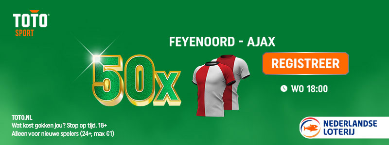 TOTO Boost: 50X bij winst Feyenoord of Ajax!